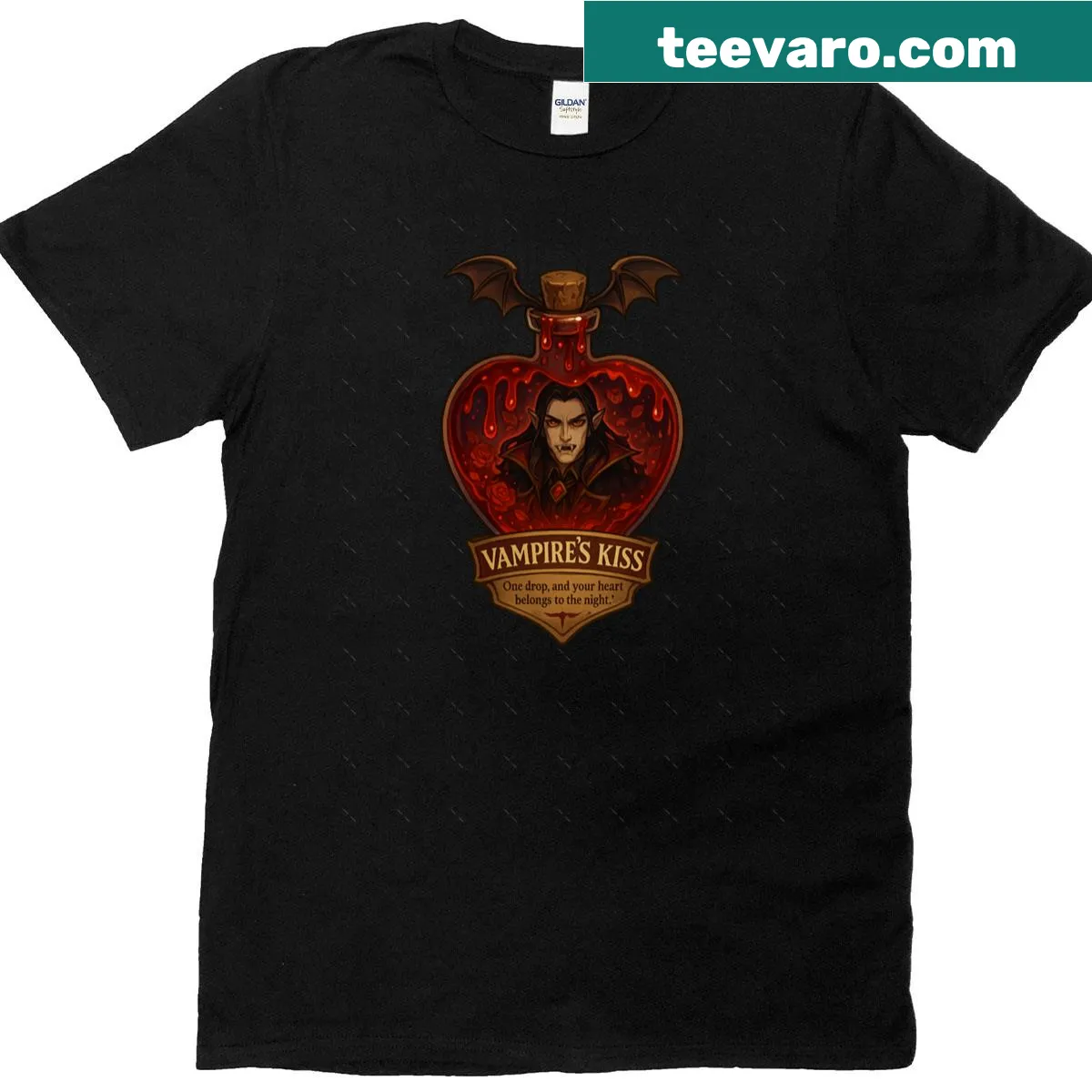Oversized t-shirt featuring a vampire potion design — on a men's t-shirt