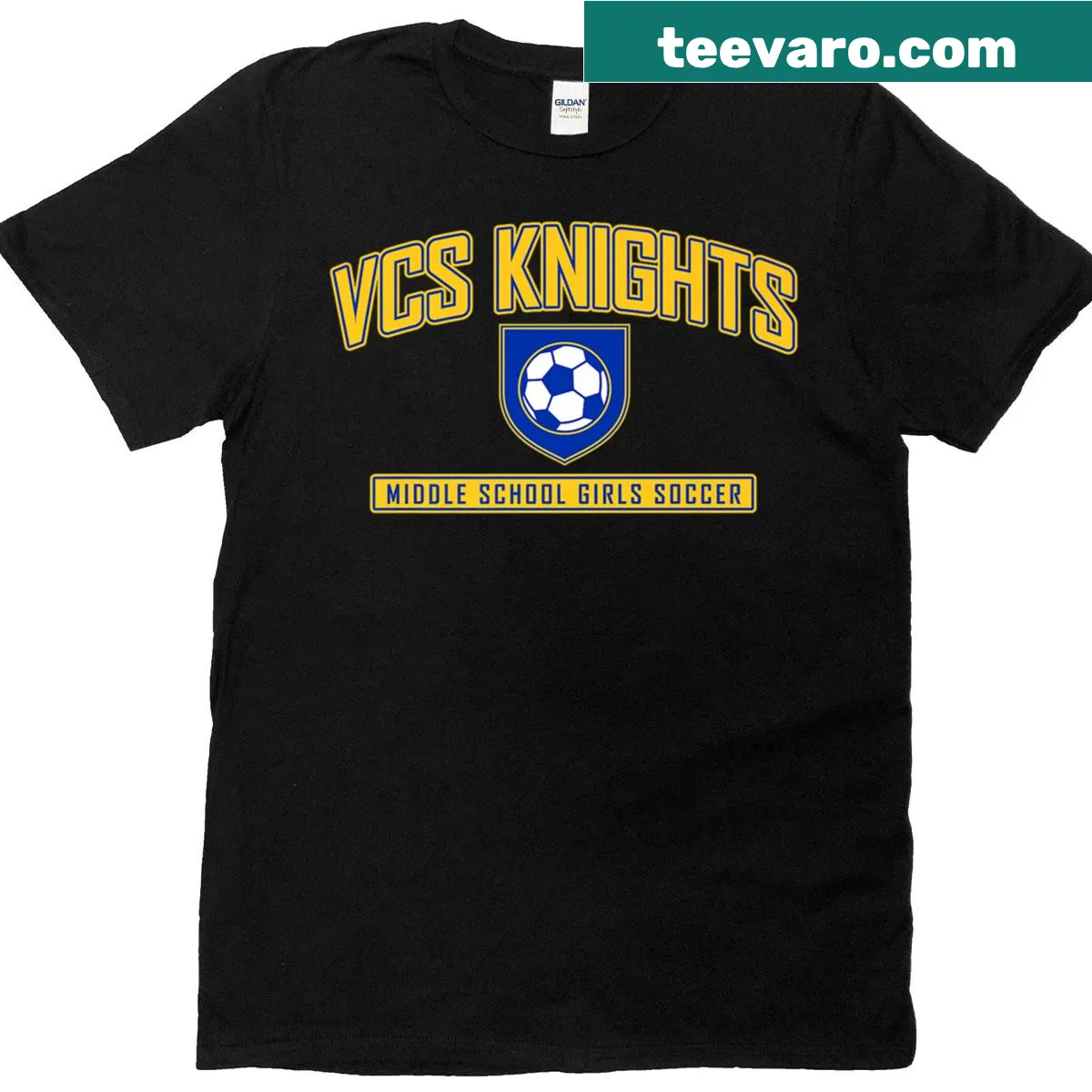 VCS Knights Girls Soccer T-shirt with team logo — on a men's t-shirt