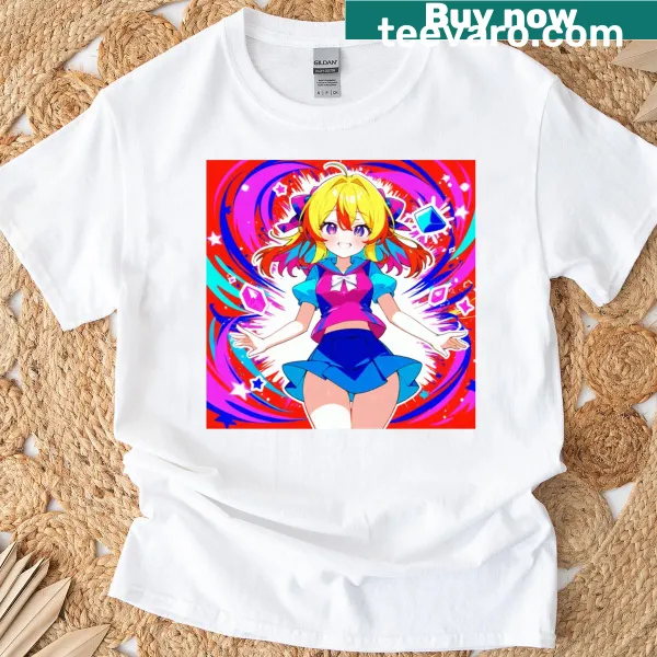 Illustrated T-shirt featuring a cute blonde anime girl