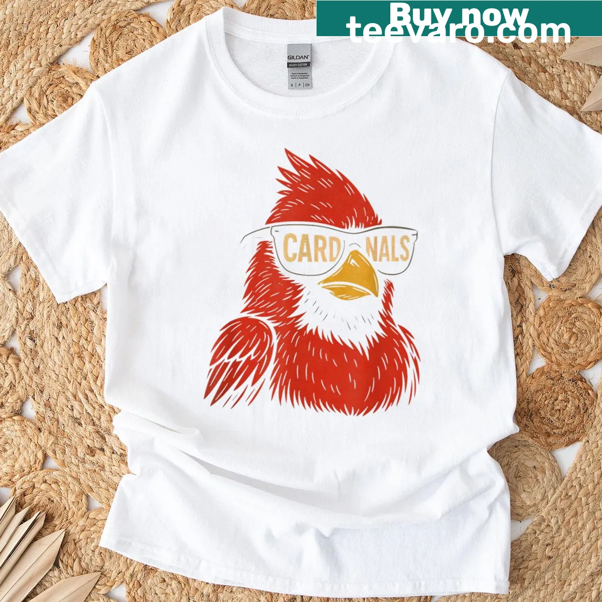 Vintage-styled T-shirt with cardinal design and customizable last name — on a men's t-shirt