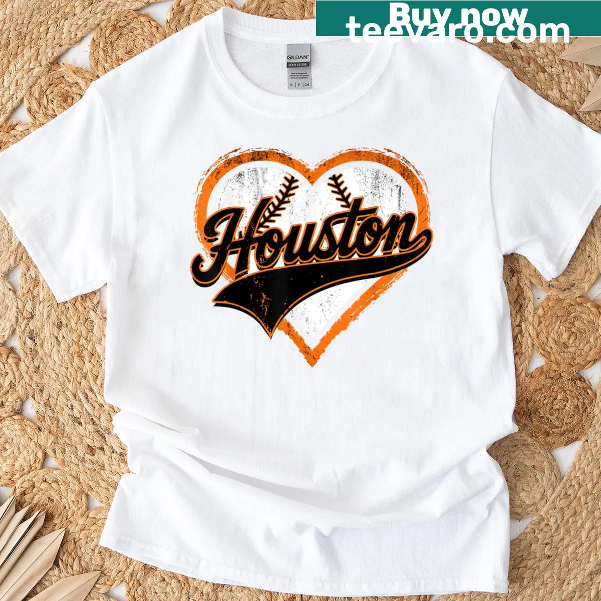 Distressed Houston-themed T-shirt with vintage design — on a men's t-shirt