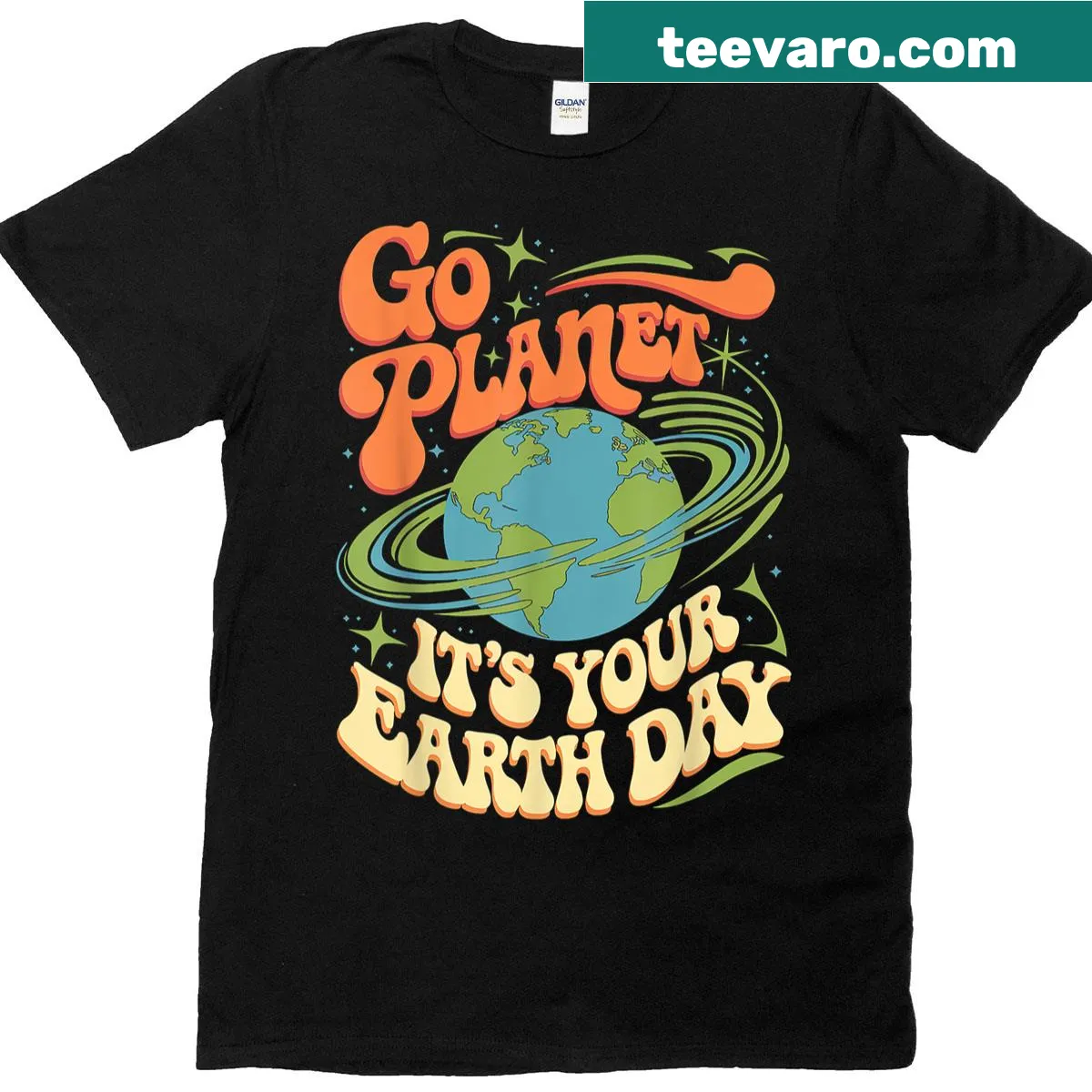 Retro-style Earth Day T-shirt with a playful environmental message — on a men's t-shirt