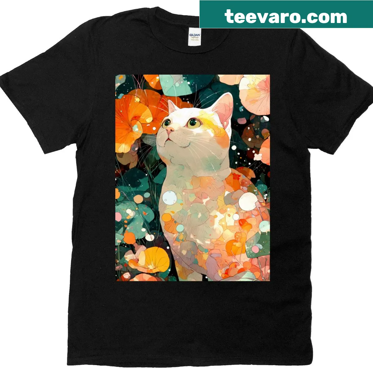 Oversized t-shirt with watercolor whiskers and garden design — on a men's t-shirt