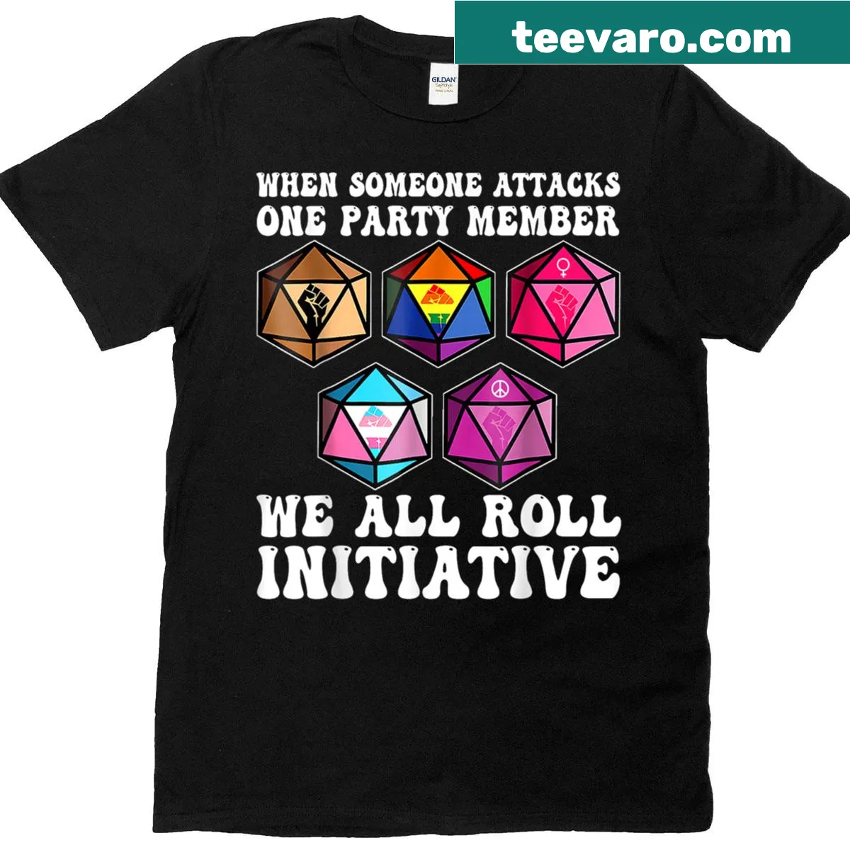 T-shirt with the text 'When Someone Attacks One Party Member We All Roll Initiative' — on a men's t-shirt