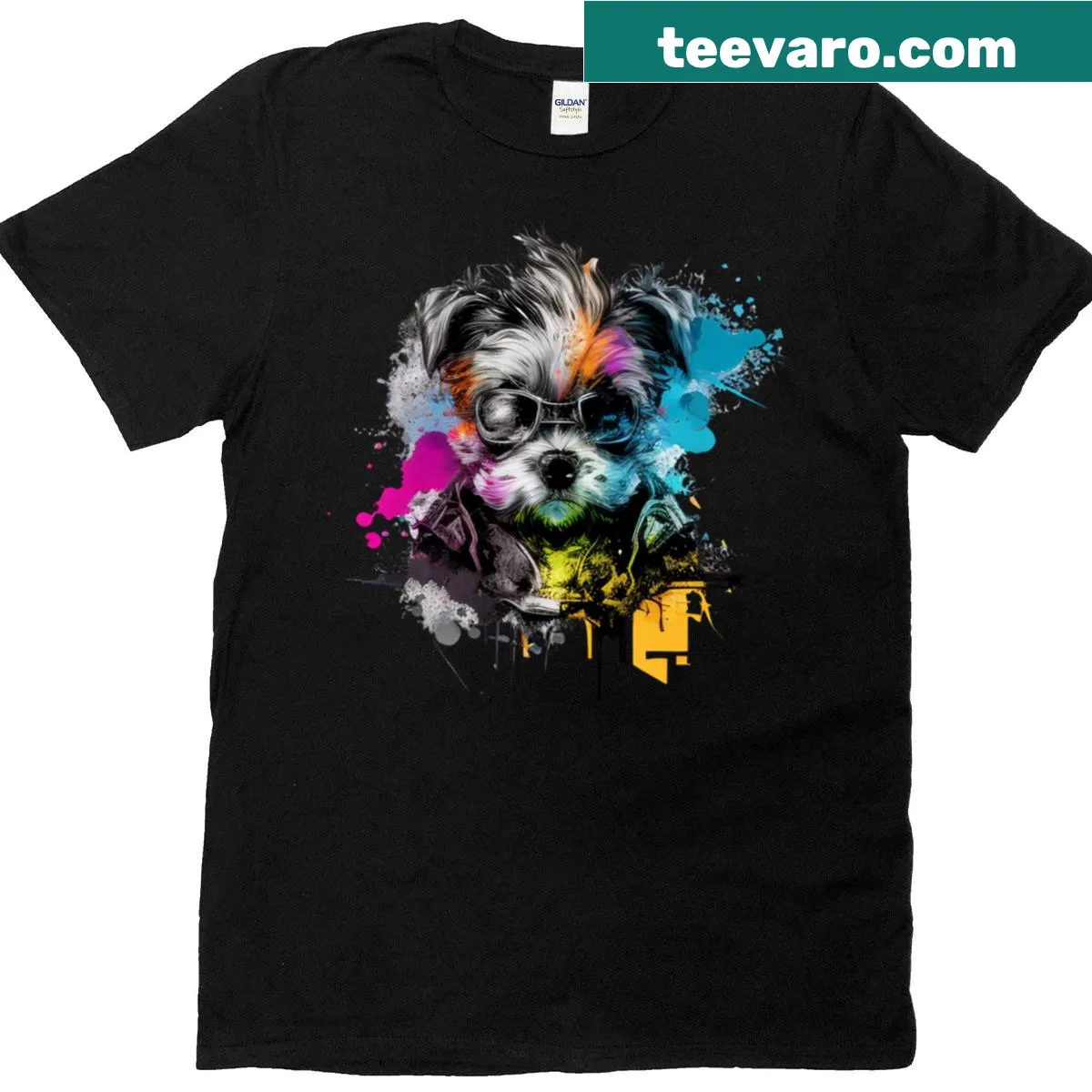 Oversized T-shirt featuring a Yorkshire Terrier illustration — on a men's t-shirt