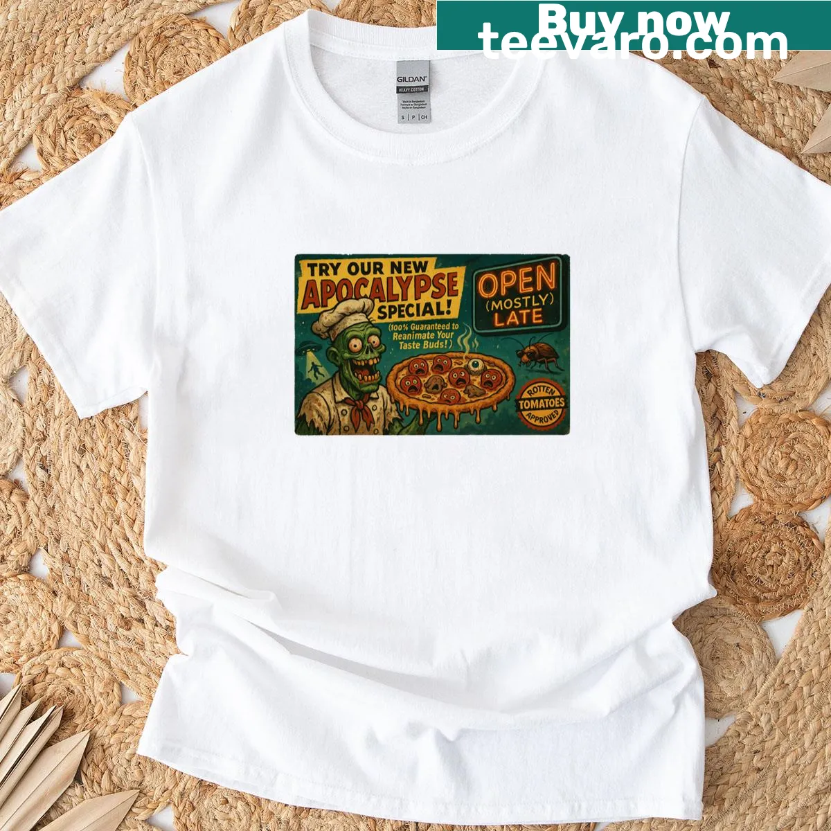 Funny zombie diner art on a T-shirt — on a men's t-shirt