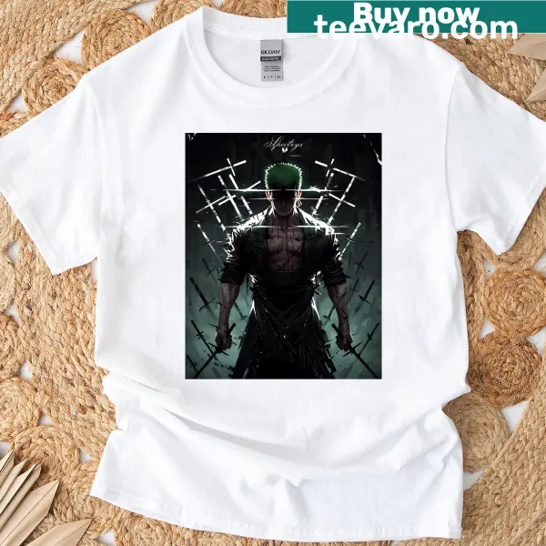 Illustration of Zoro on a premium scoop T-shirt