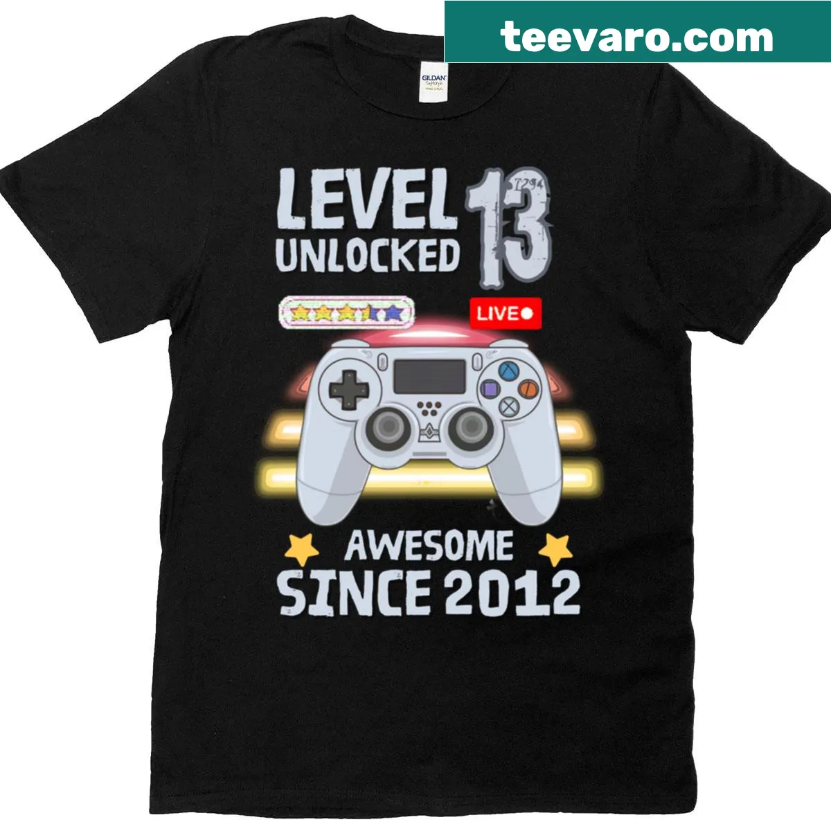 Fun t-shirt celebrating a 13th birthday with playful graphics — on a men's t-shirt