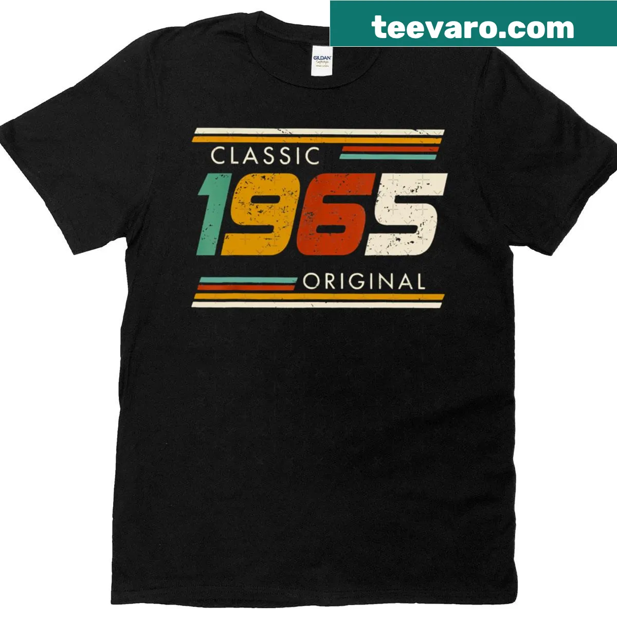 Vintage birthday t-shirt celebrating 1965 with retro design. — on a men's t-shirt