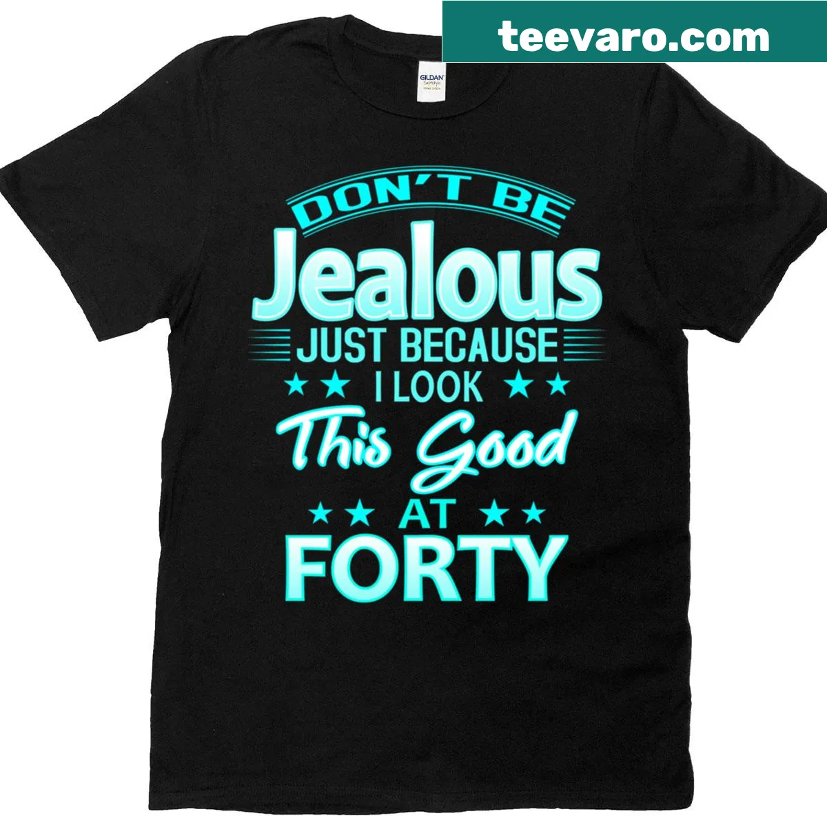 Playful fitted T-shirt celebrating 40th birthday with wordplay — on a men's t-shirt