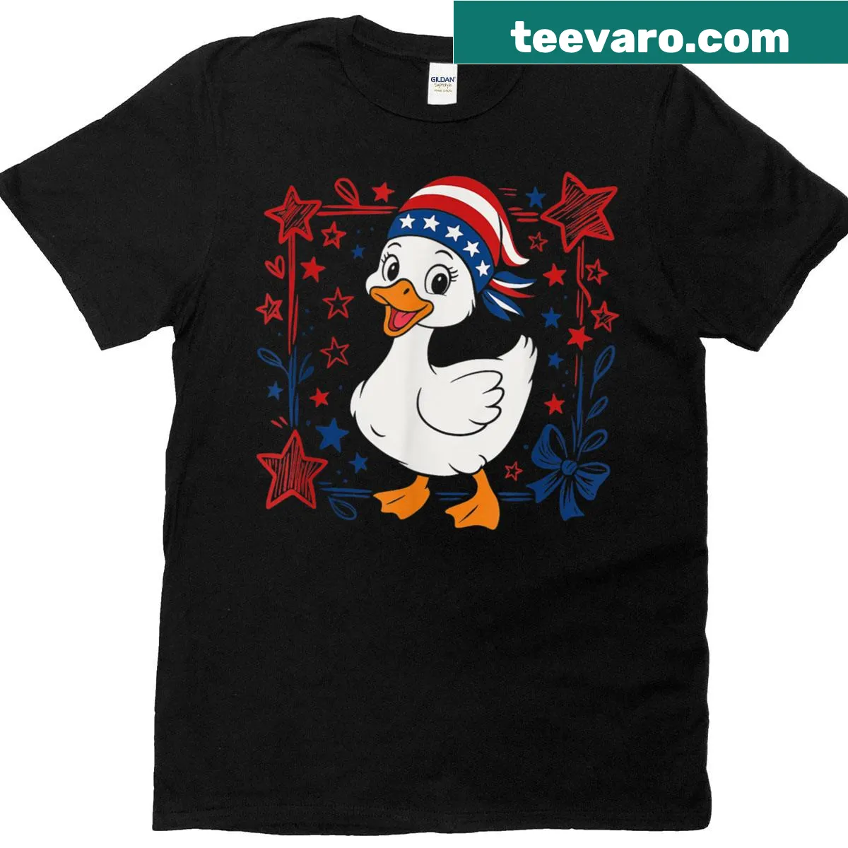 Heartwarming mama goose t-shirt celebrating American spirit for July 4th. — on a men's t-shirt