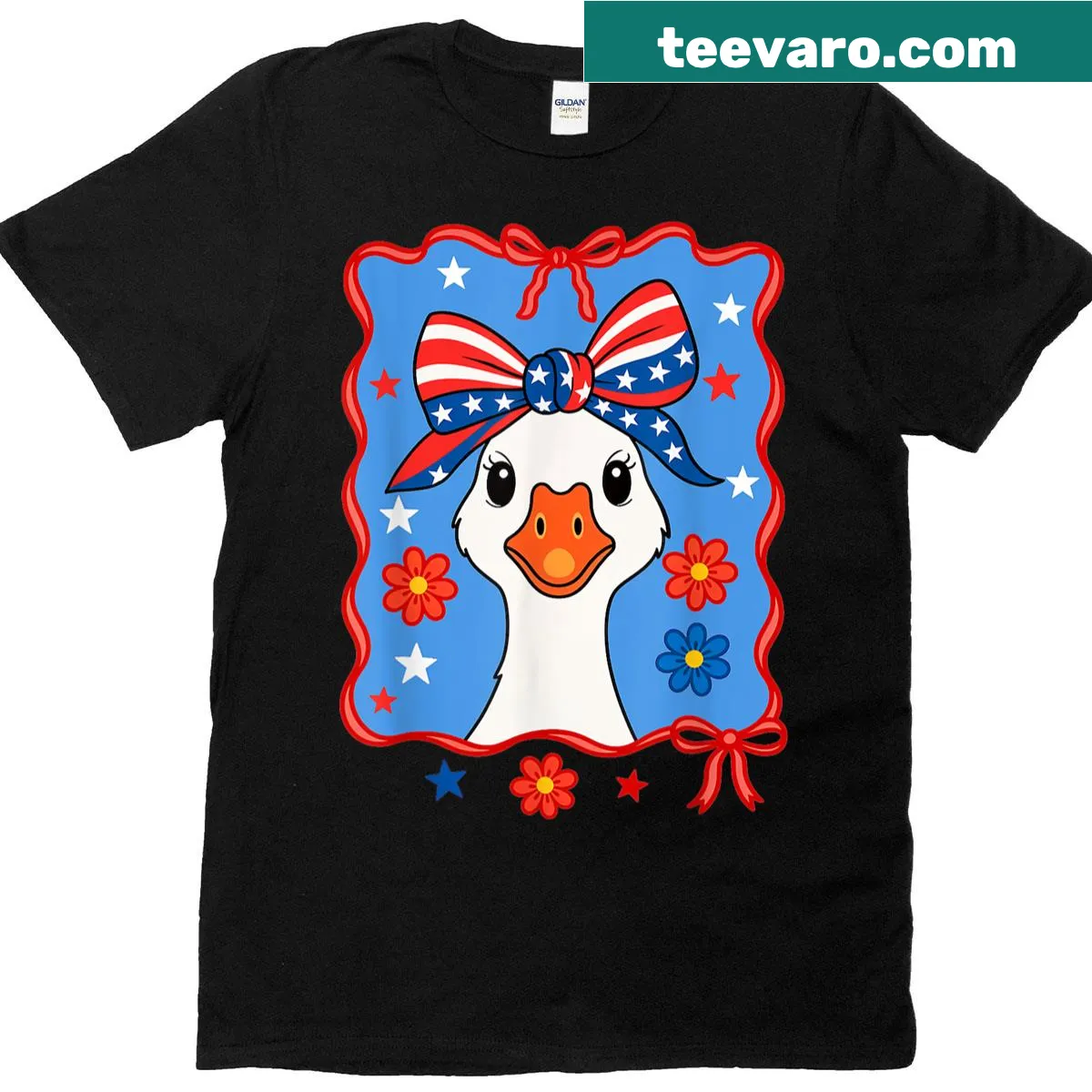 Mama Goose graphic T-shirt with playful patriotic design — on a men's t-shirt
