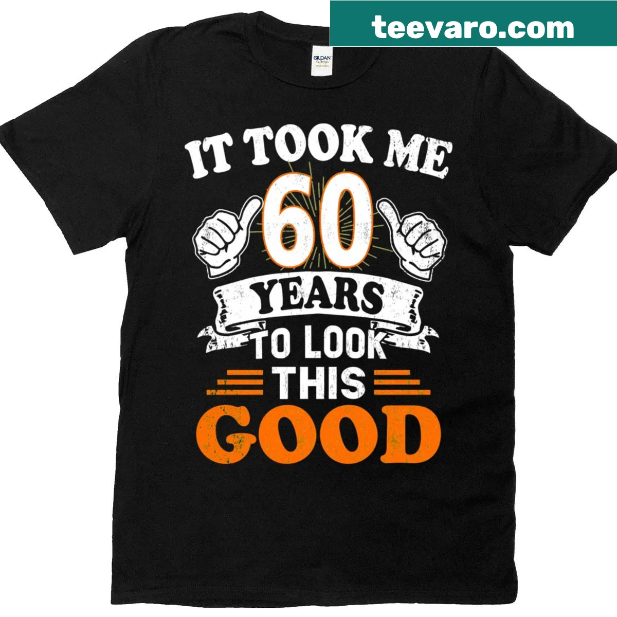 Humorous 60th birthday t-shirt with fun text design. — on a men's t-shirt