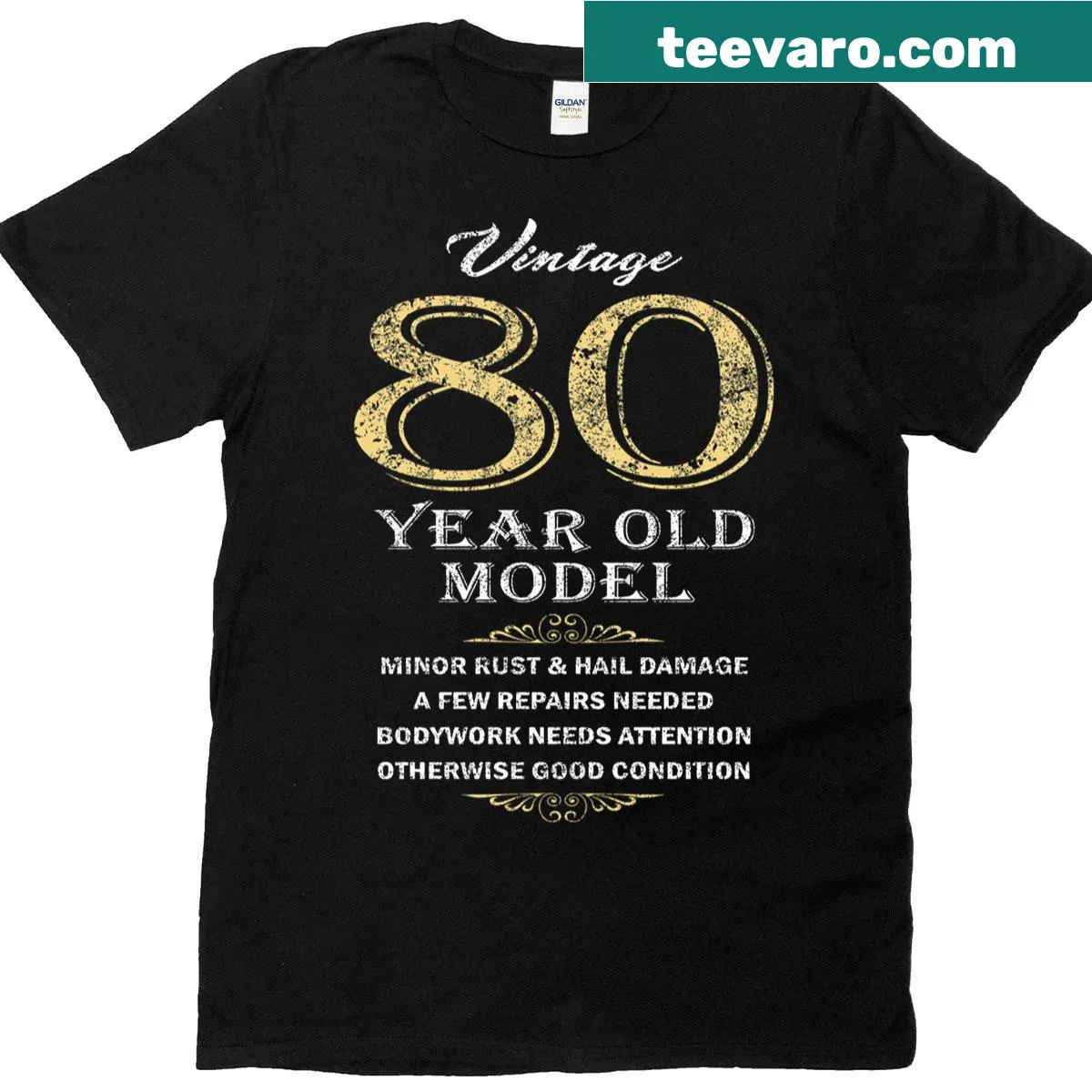 Funny graphic on an 80th birthday T-shirt — on a men's t-shirt