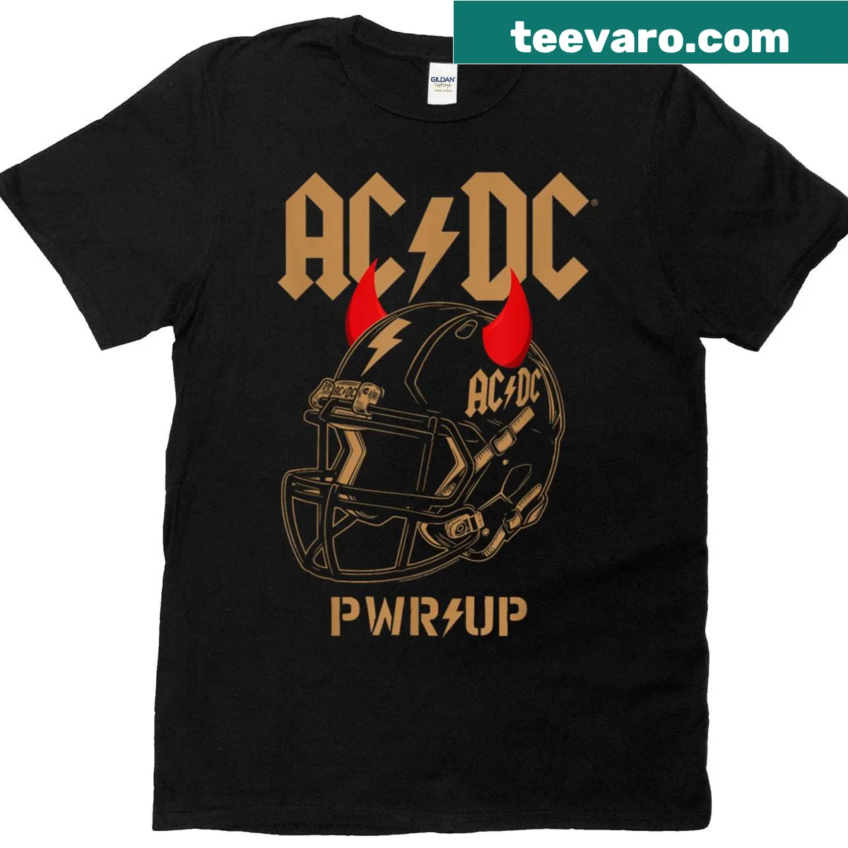 AC/DC 2025 tour t-shirt with football helmet graphic. — on a men's t-shirt