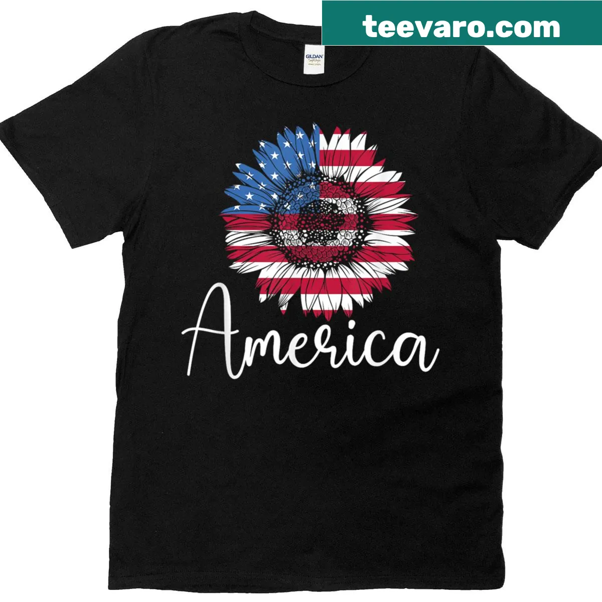 Patriotic sunflower graphic honoring veterans on T-shirt — on a men's t-shirt