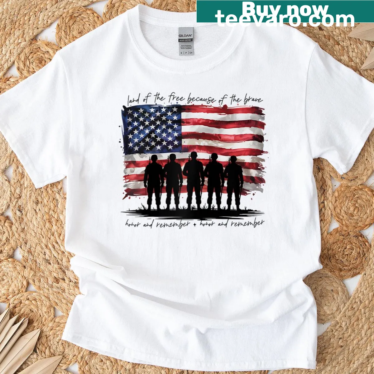 Raglan baseball tee with American flag and text 'Land Of The Free' — on a men's t-shirt