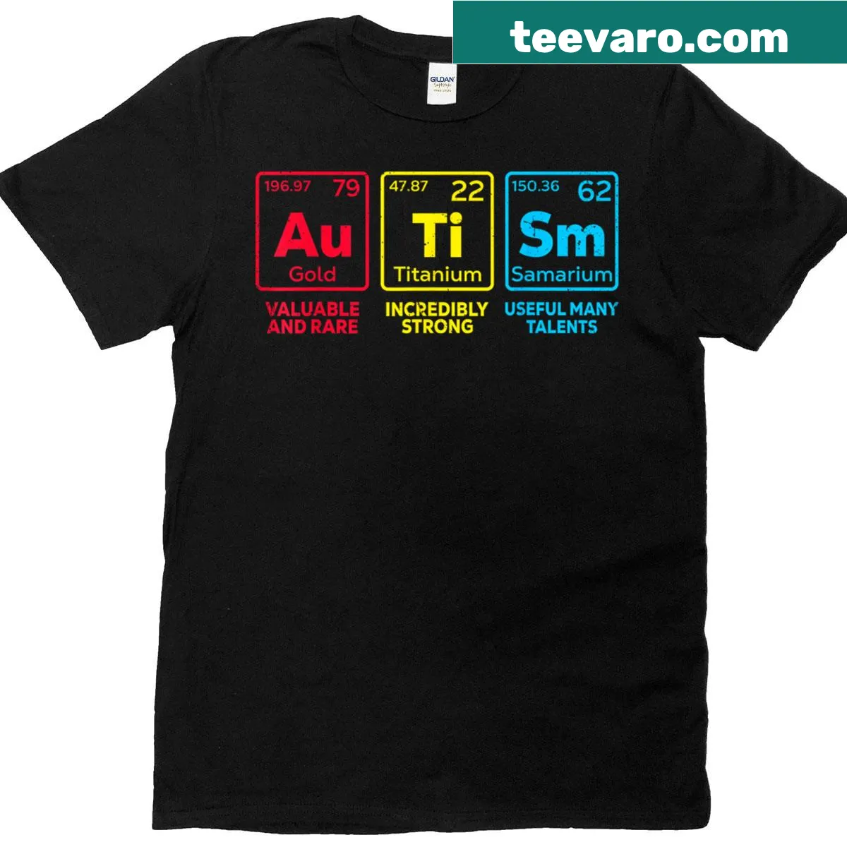 Periodic table Autism Awareness T-shirt for women, men, and kids — on a men's t-shirt
