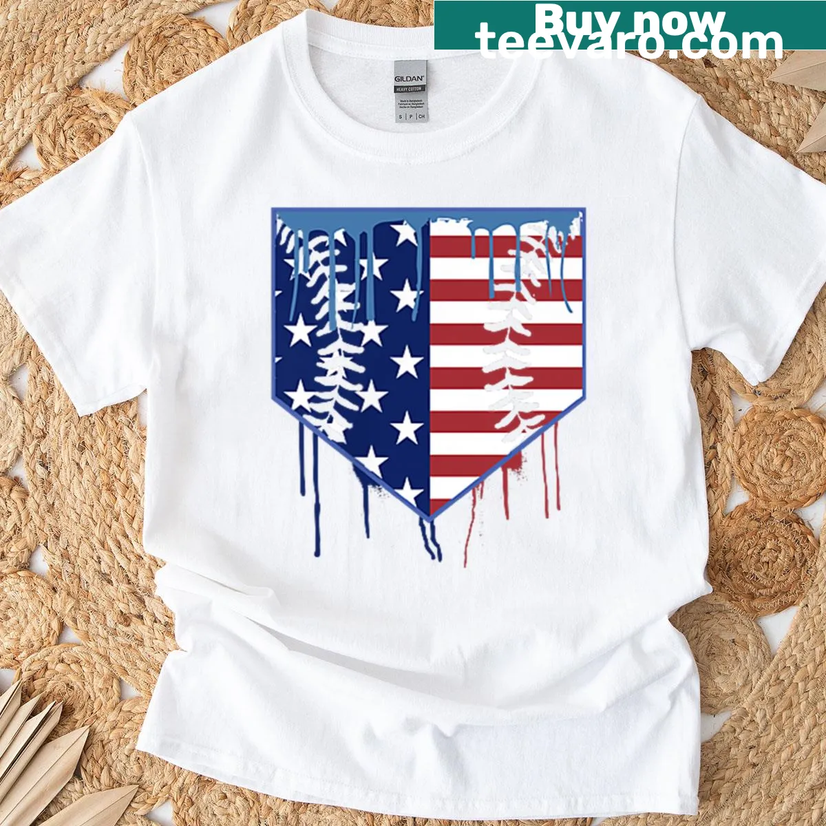 Patriotic American flag graphic on a dual-sided baseball T-shirt — on a men's t-shirt