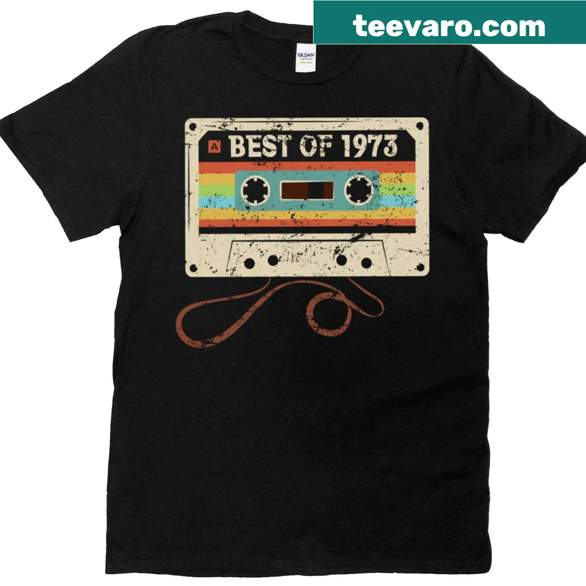 Vintage cassette design with text 'Best Of 1973' for 52nd birthday — on a men's t-shirt