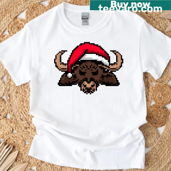 Pixelated buffalo design for a funny Christmas T-shirt