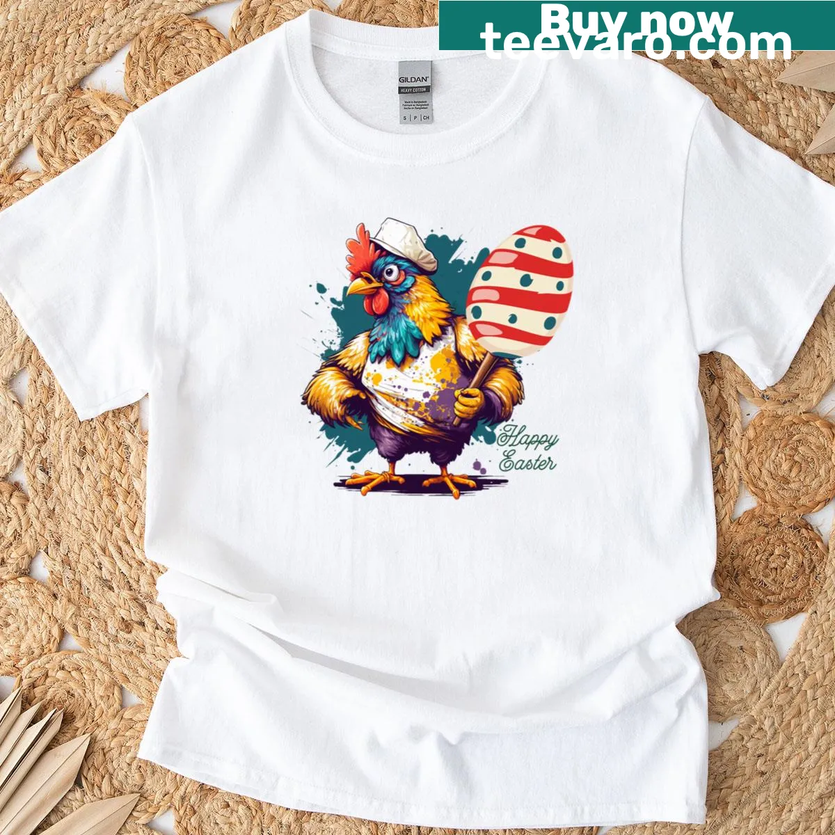 Whimsical Celebrate Easter With Joy t-shirt featuring festive design — on a men's t-shirt
