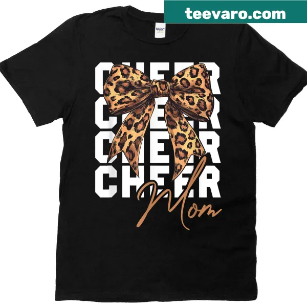 Stylish T-shirt featuring a leopard print bow and 'Mom' text.