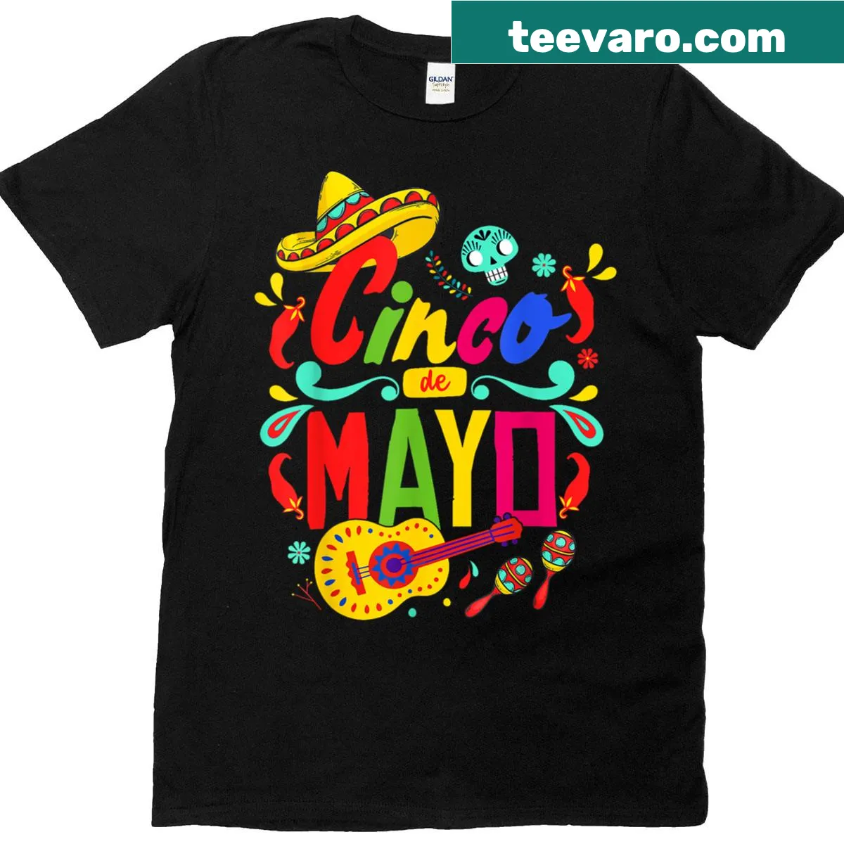 Festive 'Celebrate 5 De Mayo' text graphic t-shirt — on a men's t-shirt