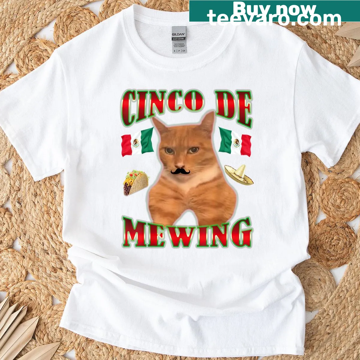 Funny Cinco De Mayo cat meme t-shirt featuring Chad face — on a men's t-shirt