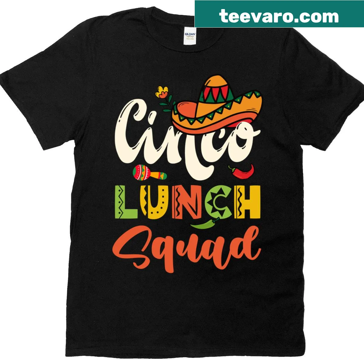 Funny Cinco De Mayo t-shirt for cafeteria workers featuring Lunch Squad theme — on a men's t-shirt