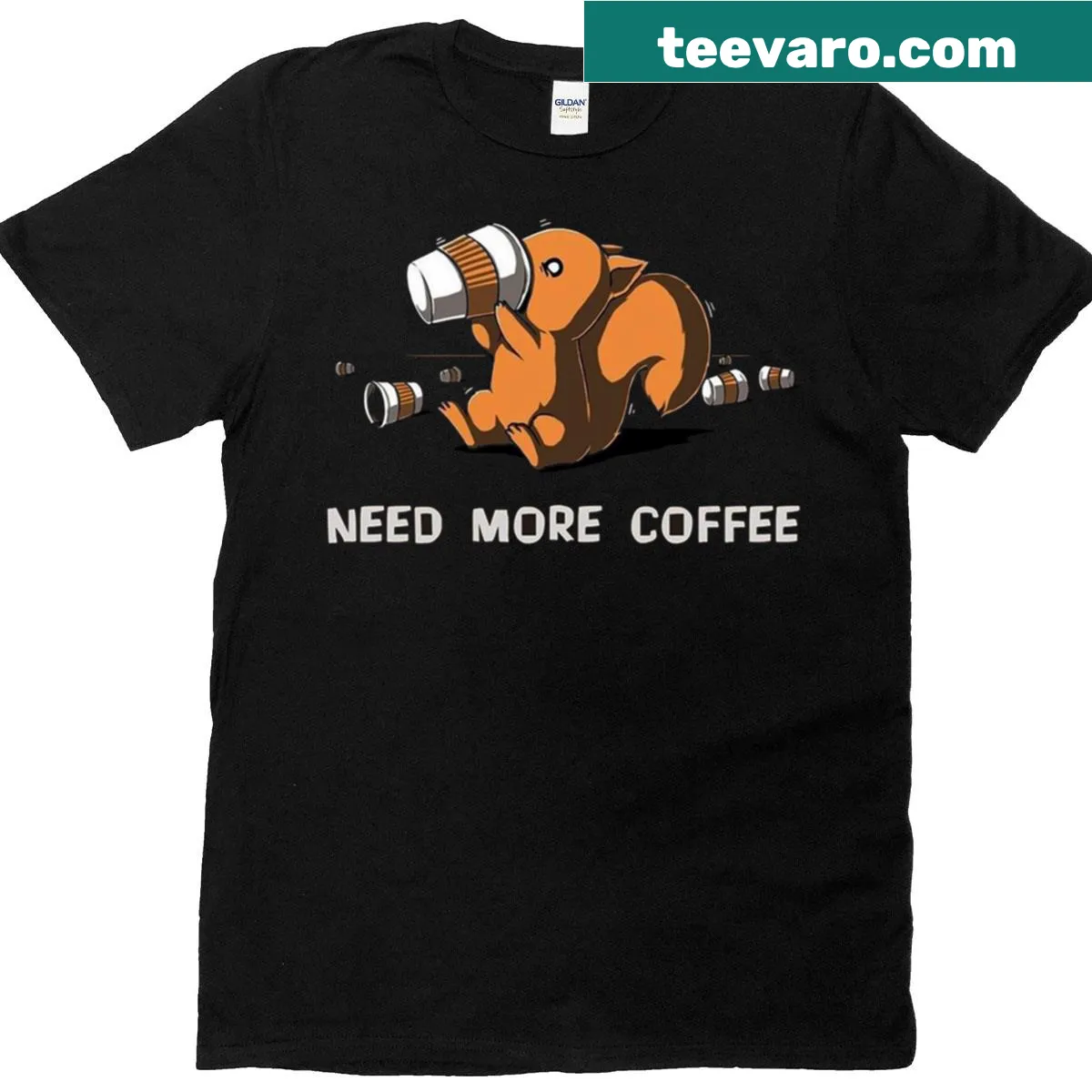 Cartoon squirrel addicted to coffee on a playful t-shirt. — on a men's t-shirt