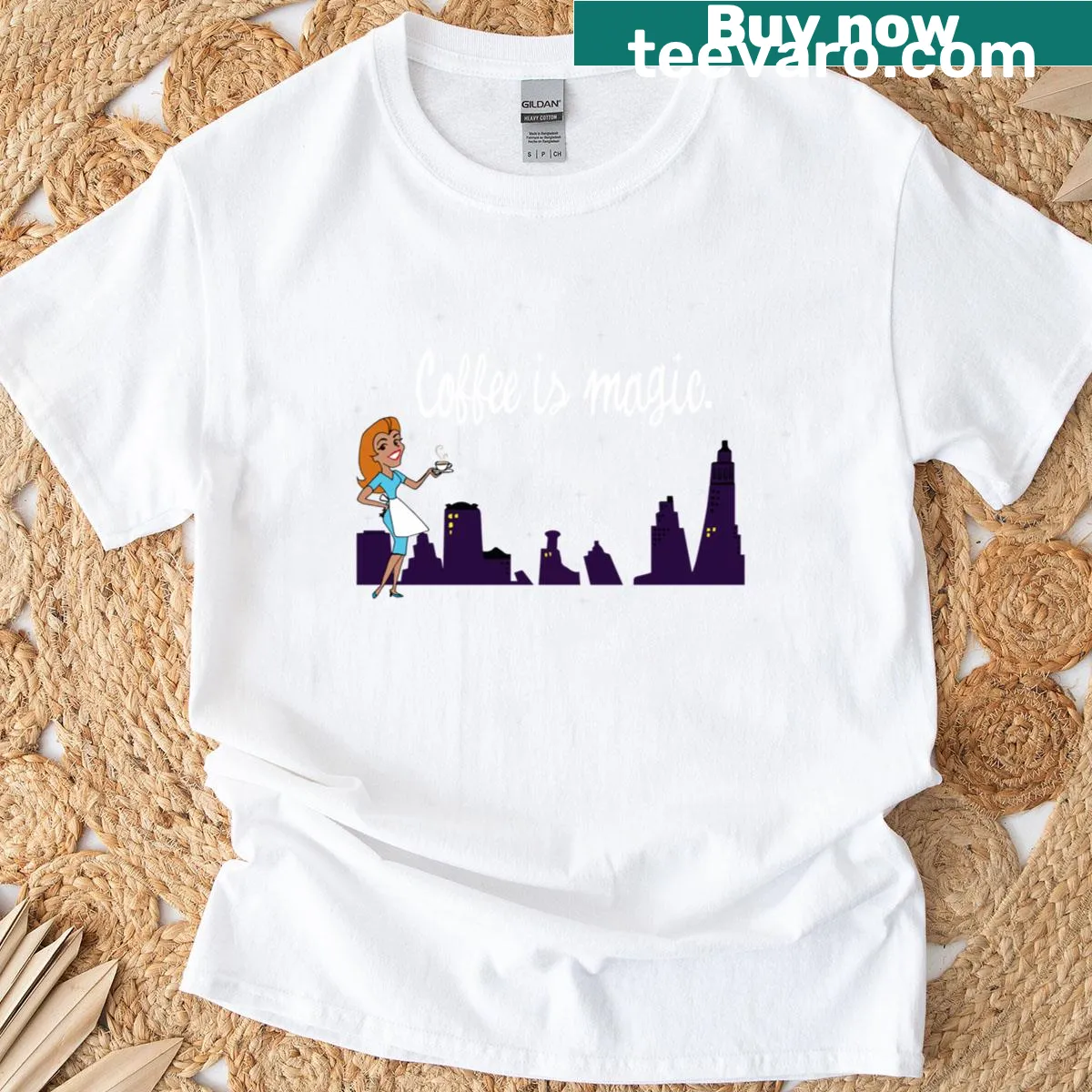 T-shirt featuring the phrase 'Coffee Is Magic' inspired by Bewitched. — on a men's t-shirt