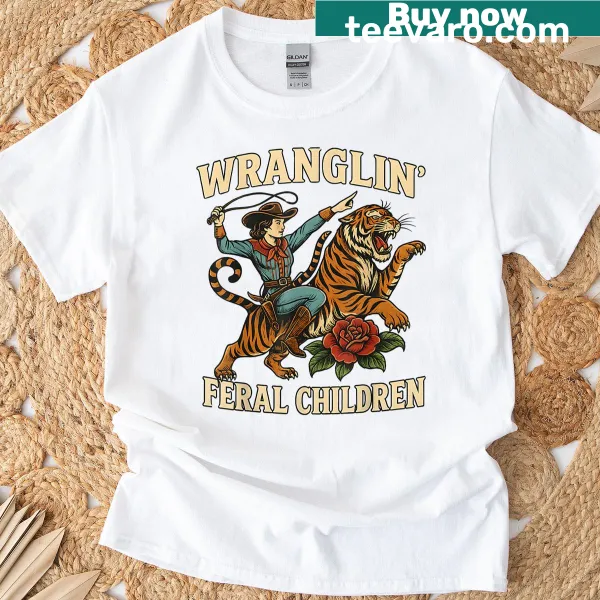 T-shirt for cowgirl moms with a humorous design about kids