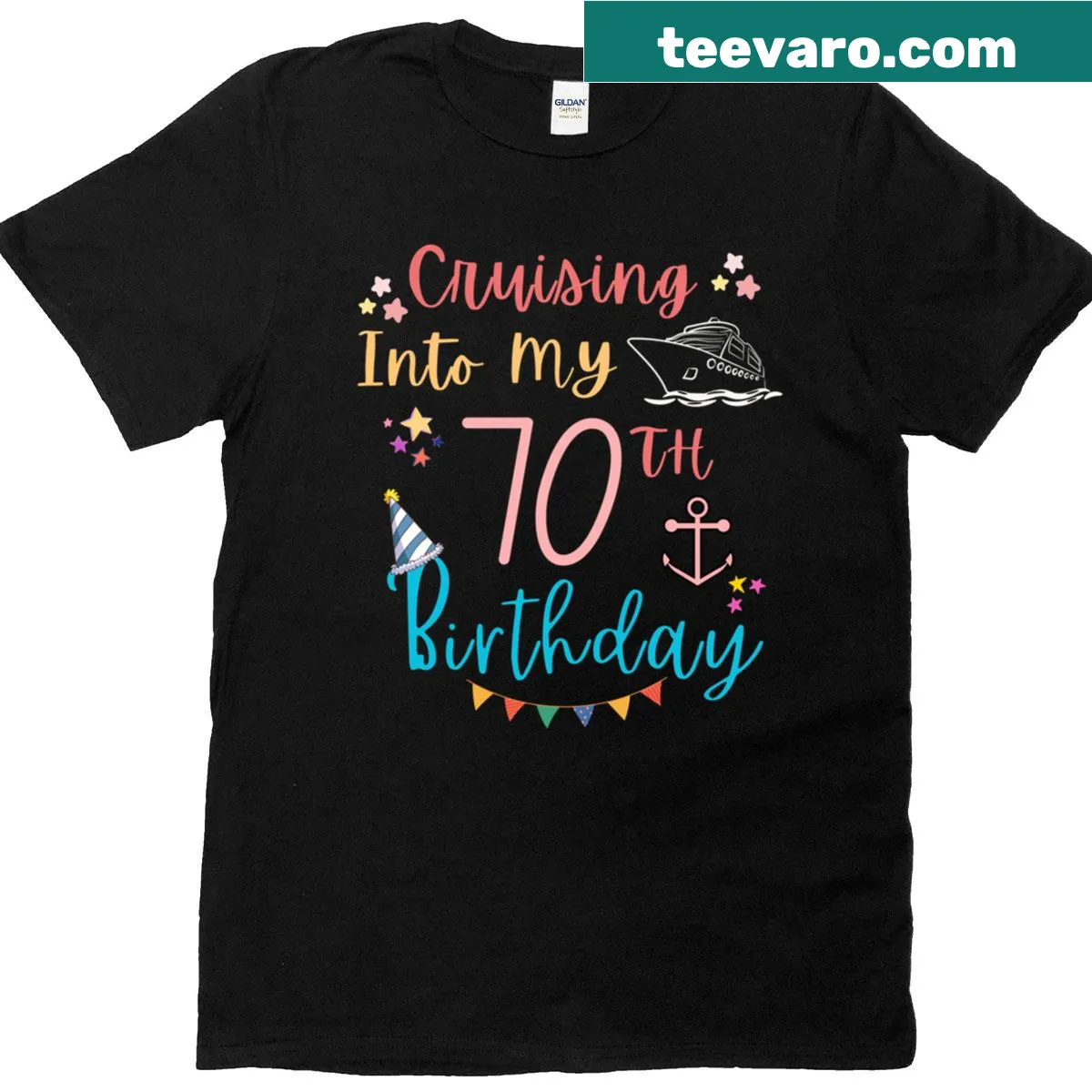T-shirt celebrating turning 70 with a playful cruising theme — on a men's t-shirt
