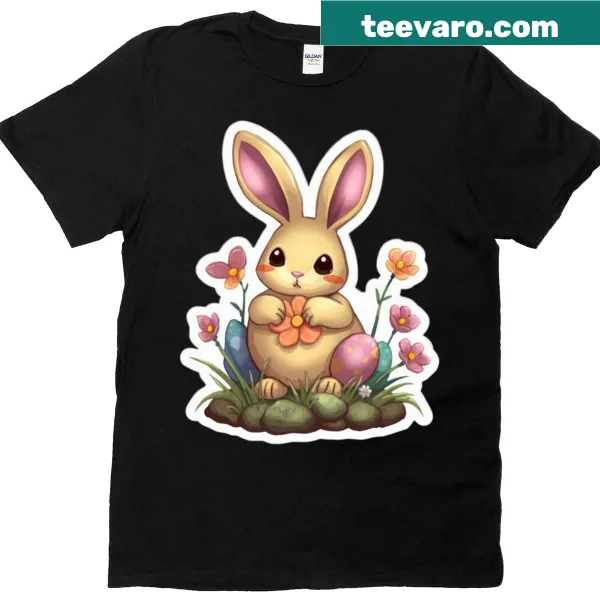 Funny illustration of a bunny with flowers for Easter.