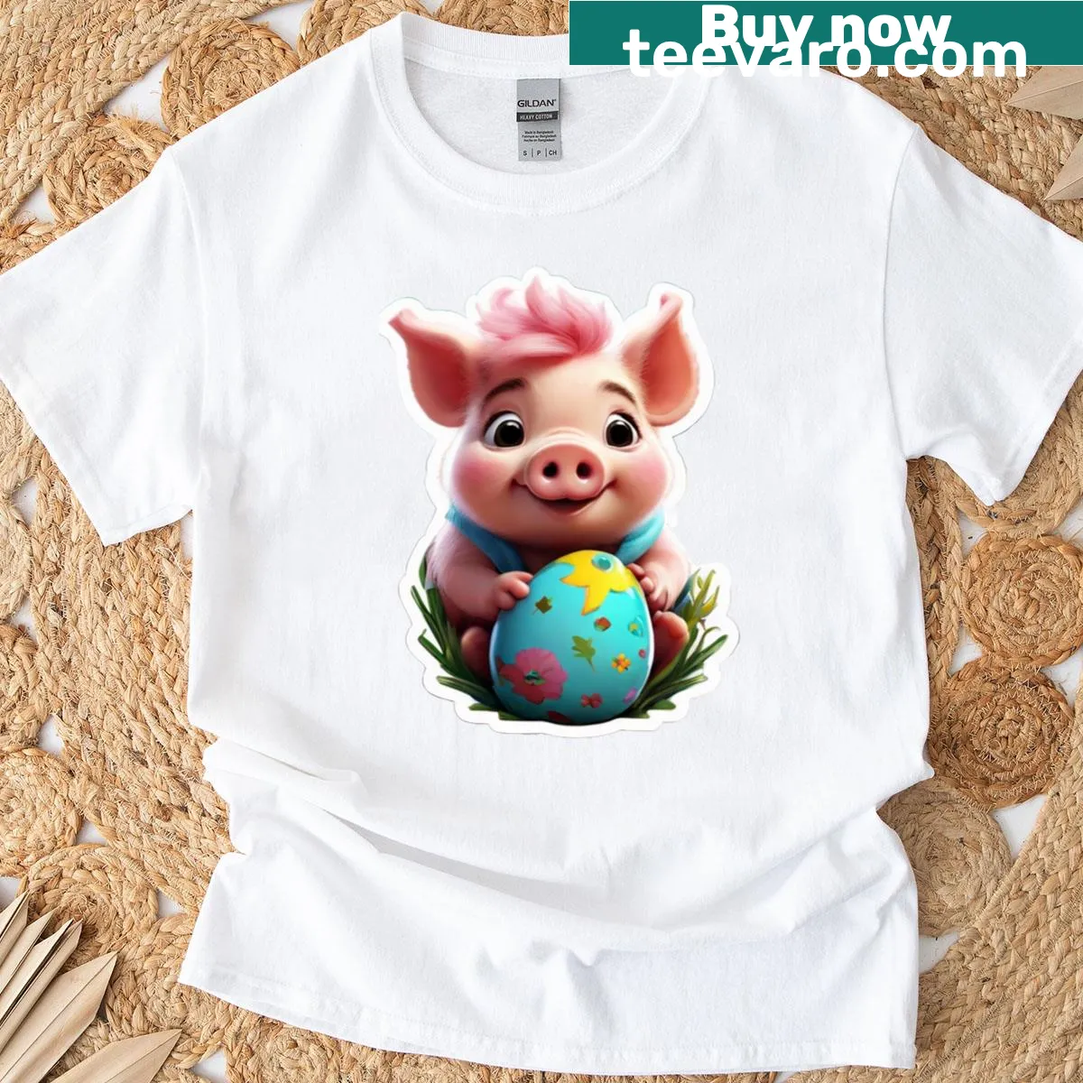 Cute Easter Pig t-shirt with a playful illustration of a pig — on a men's t-shirt