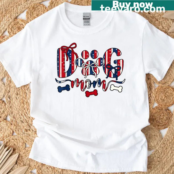 Graphic T-shirt for dog moms featuring trendy bows and a Fur Mama message.