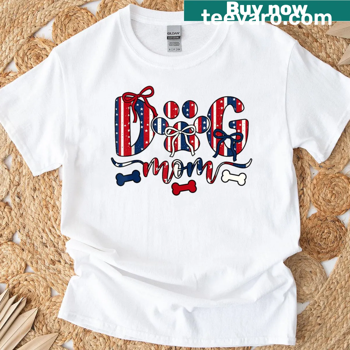 Graphic T-shirt for dog moms featuring trendy bows and a Fur Mama message. — on a men's t-shirt