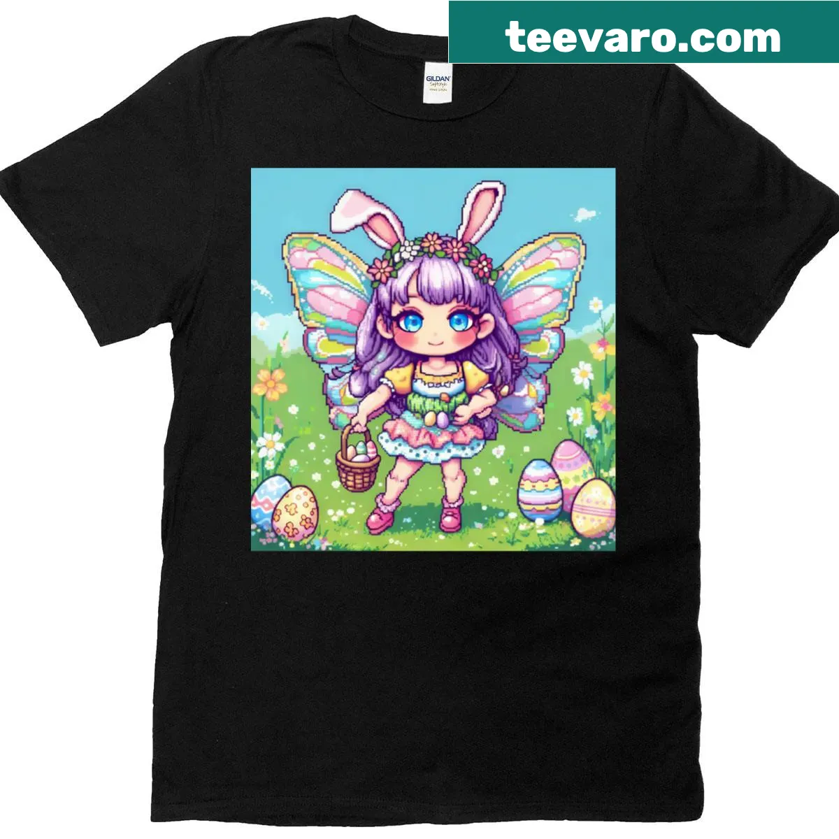Cute T-shirt with an Easter fairy and colorful wings — on a men's t-shirt