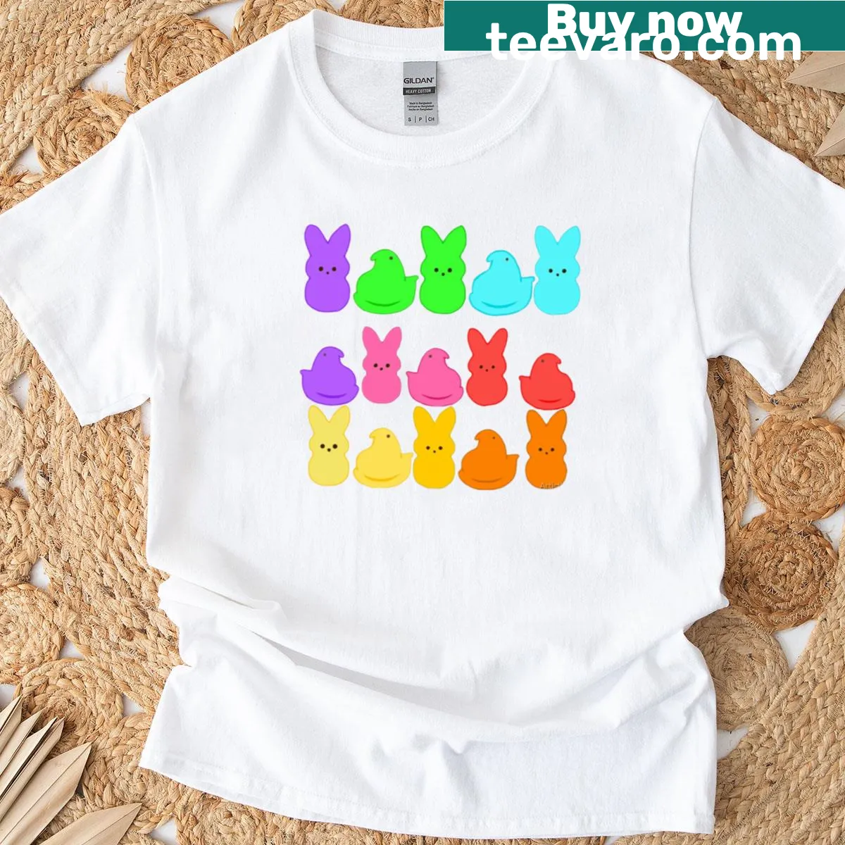 Easter Peeps t-shirt featuring whimsical marshmallow chick graphics — on a men's t-shirt