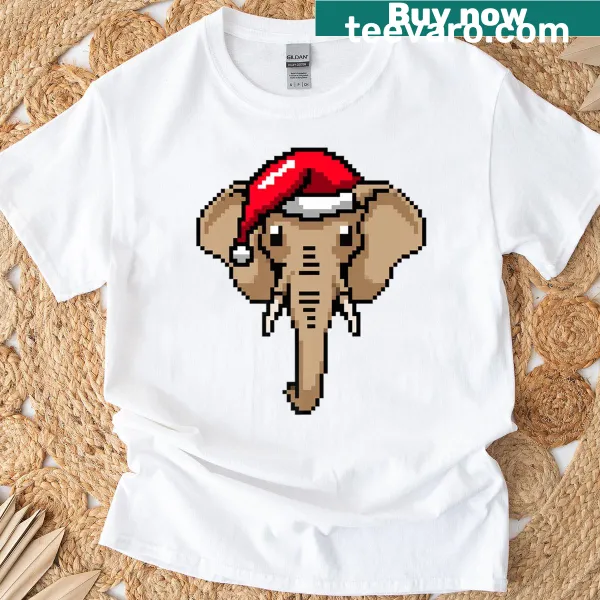 Funny pixelated elephant Christmas t-shirt with holiday graphics