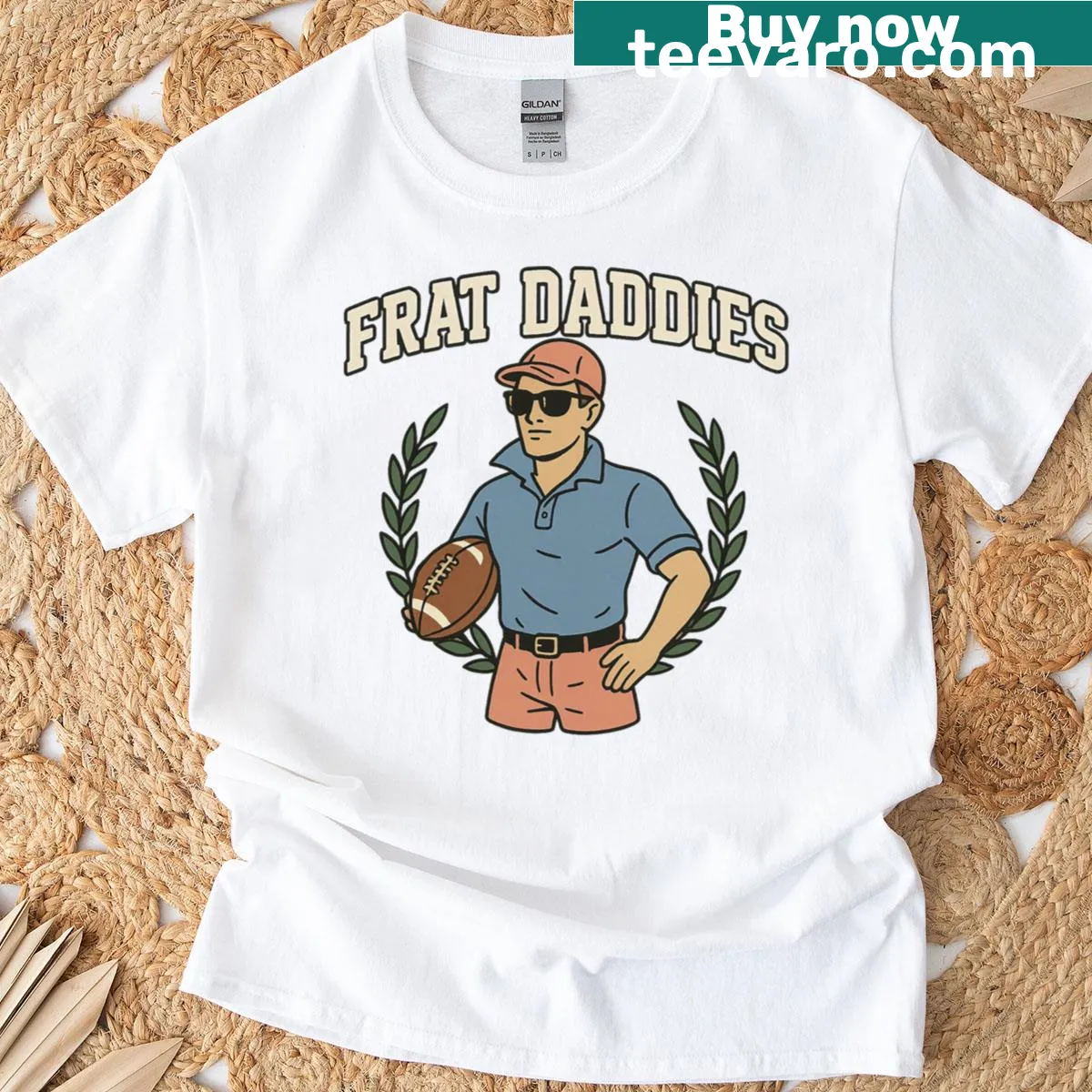 Frat Daddies Football Club shirt with playful typography design — on a men's t-shirt