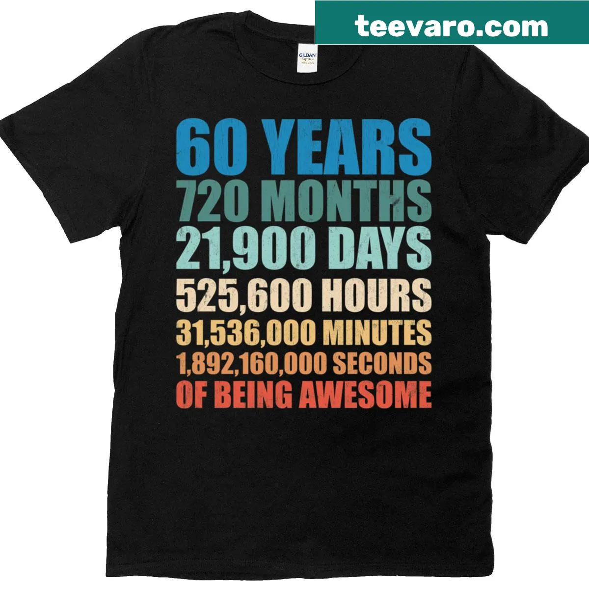 Distressed humorous t-shirt celebrating a 60th birthday — on a men's t-shirt