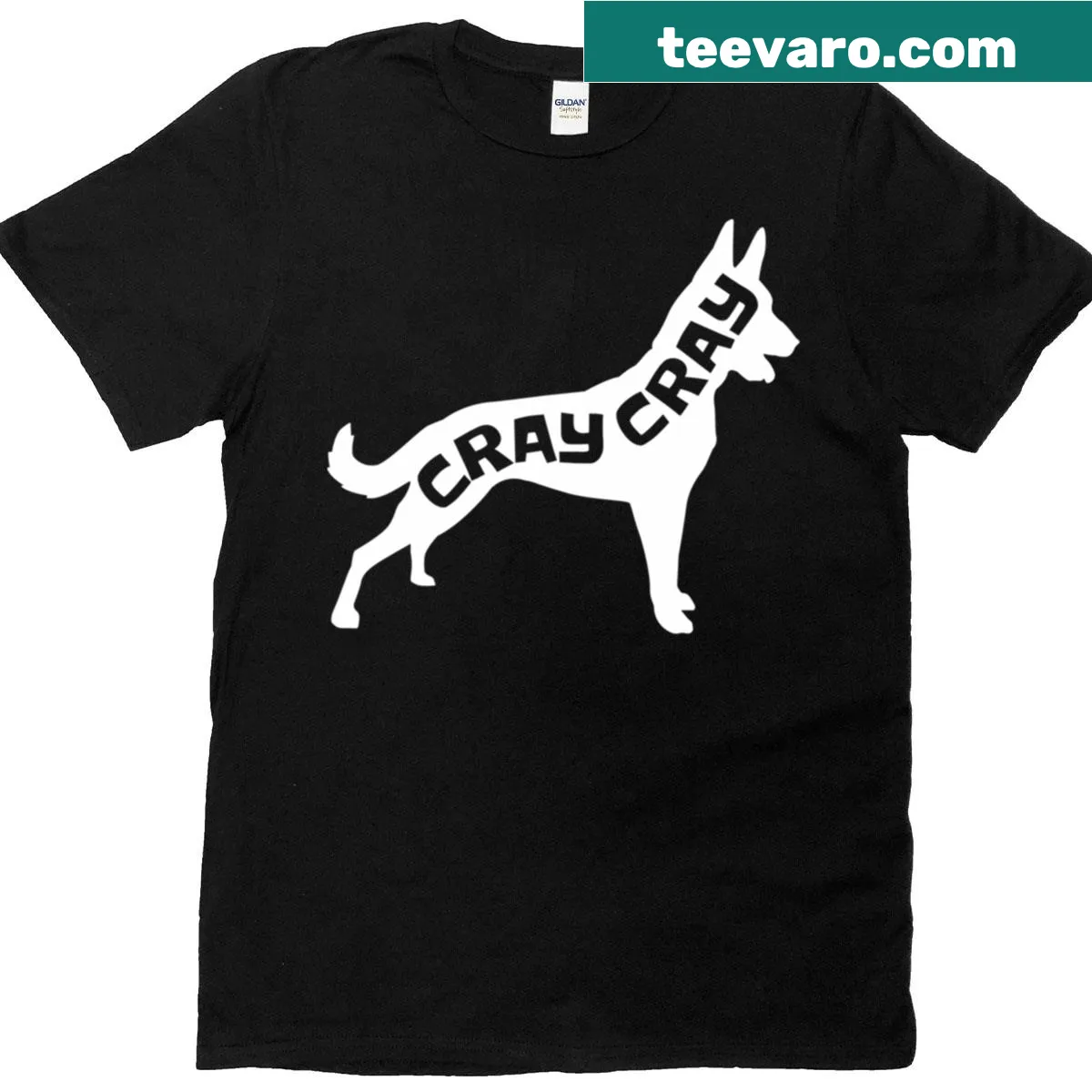 Cartoon Maligator dog graphic on a humorous Belgian Malinois t-shirt. — on a men's t-shirt