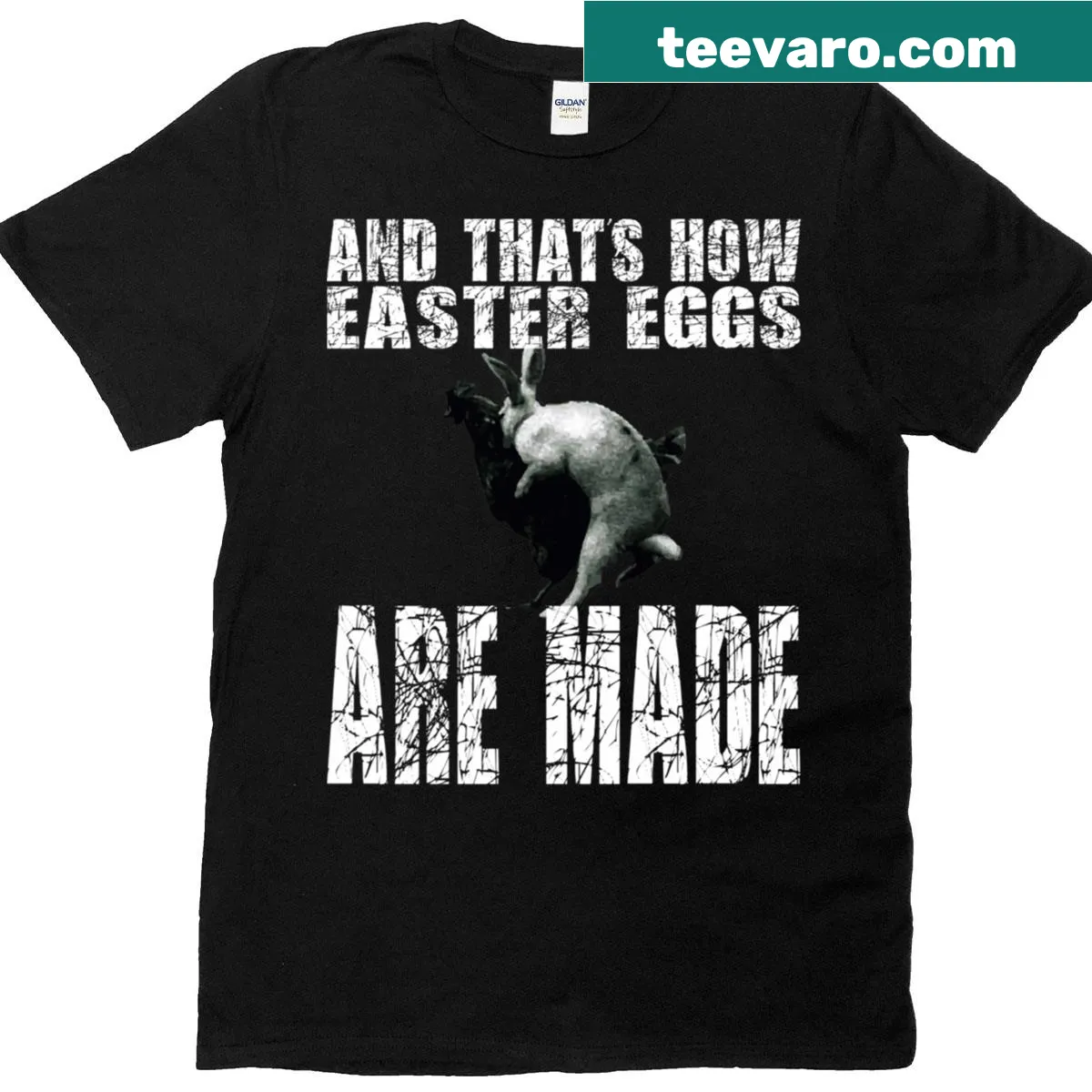 Funny t-shirt featuring a naughty Easter meme graphic — on a men's t-shirt