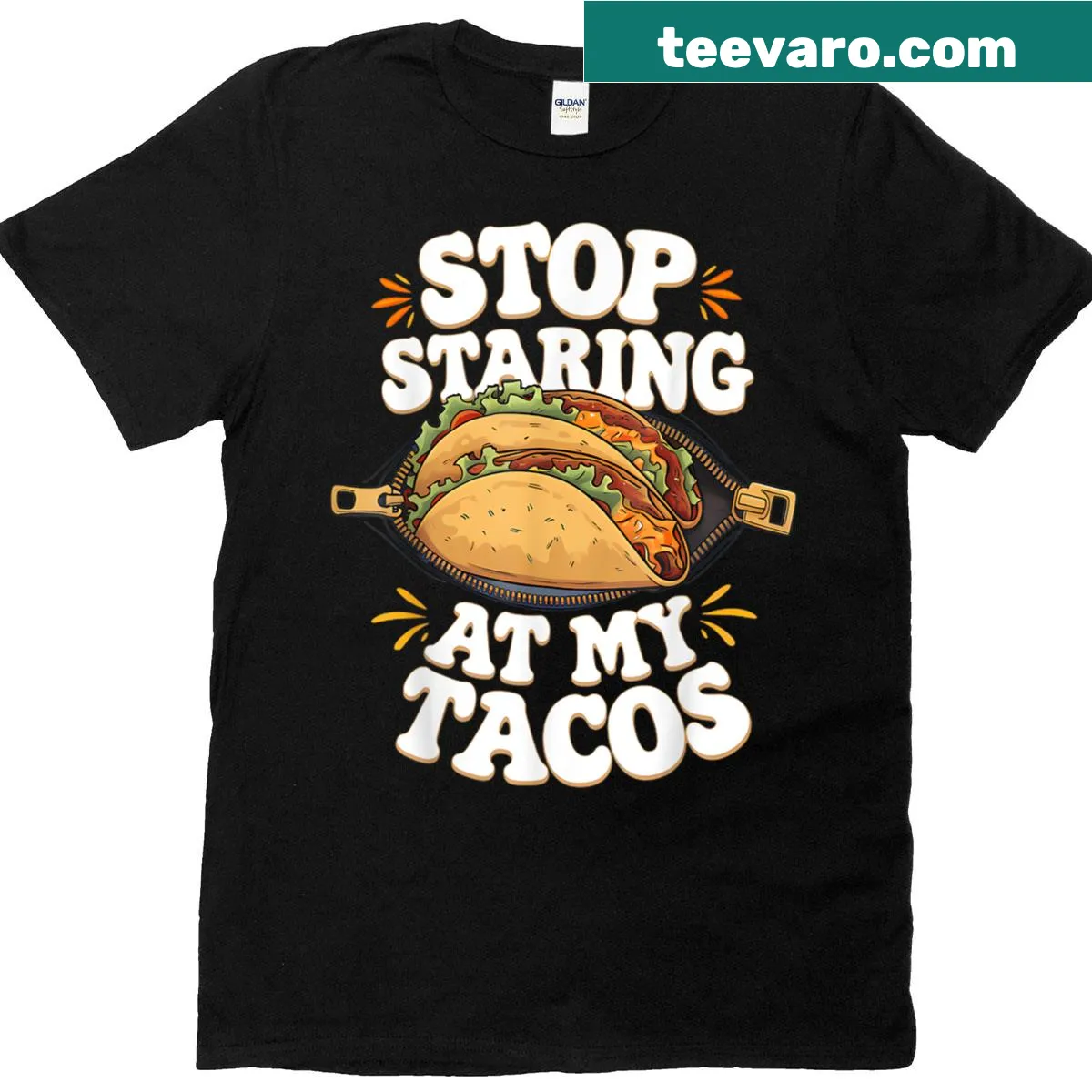 Funny taco-themed fiesta t-shirt with humorous text — on a men's t-shirt