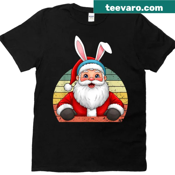 Santa Claus with bunny ears graphic on T-shirt