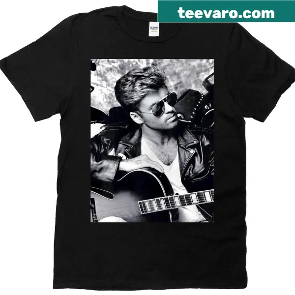Typographic tribute to George Michael on a music-themed T-shirt