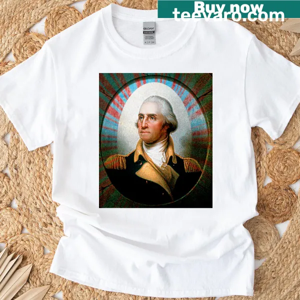 Illustration of George Washington on a patriotic T-shirt
