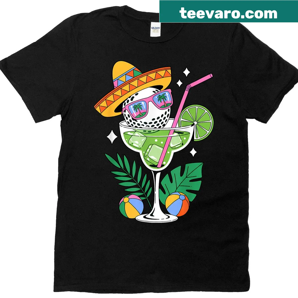 T-shirt featuring a humorous golf margarita sombrero design — on a men's t-shirt